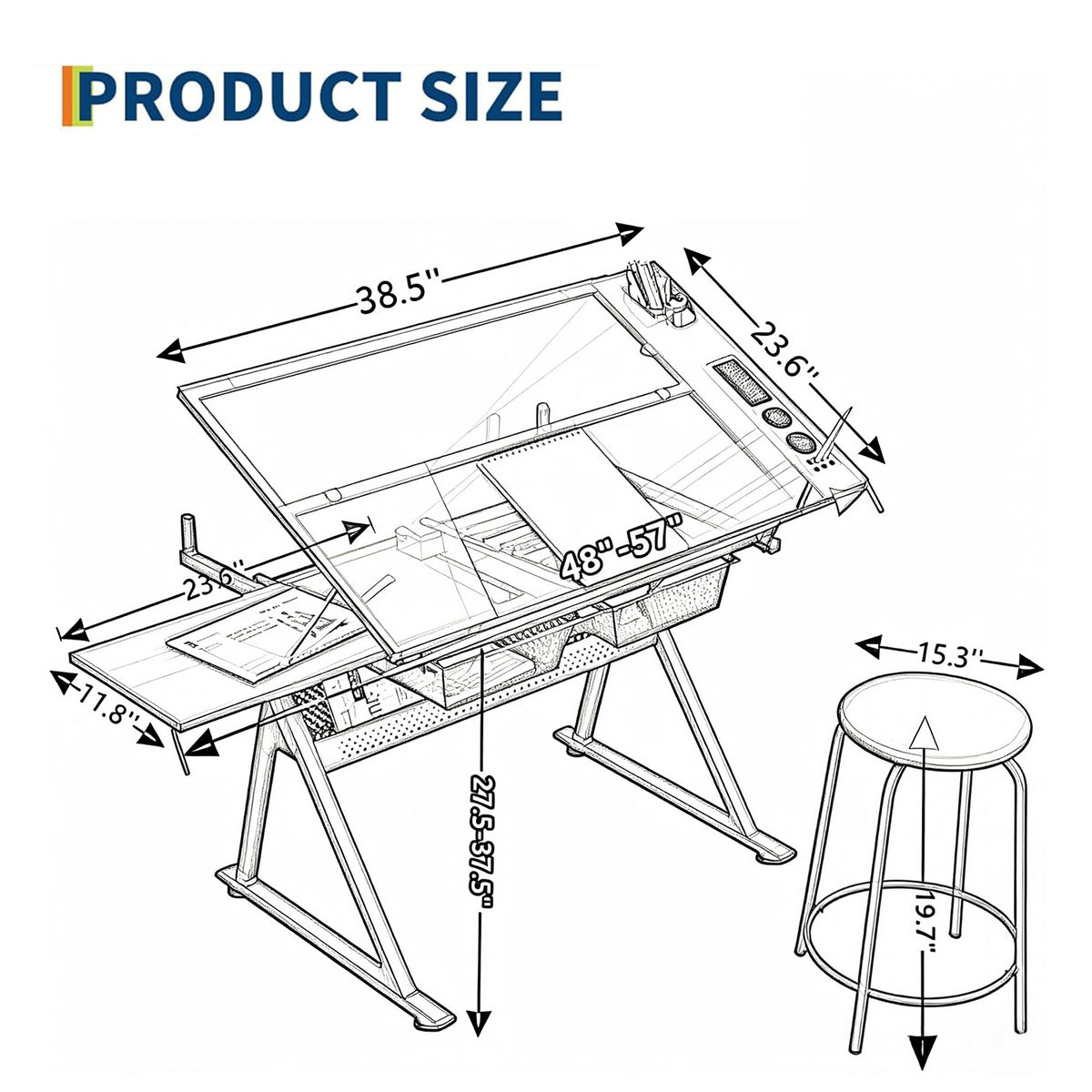 Garvee Drafting Table w/Stool, Height Adjustable Drawing Table