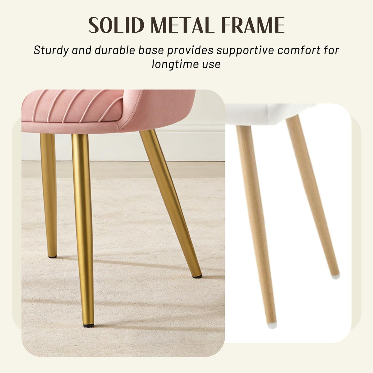 Accent Velvet Makeup Vanity Chairs Set of 2 Boucle Modern Tufted Girls Desk Chair No Wheels with Gold Metal Legs, 20" Extra Wide Armchair for Bedroom Bathroom Dining Room Living Room, Cream Beige