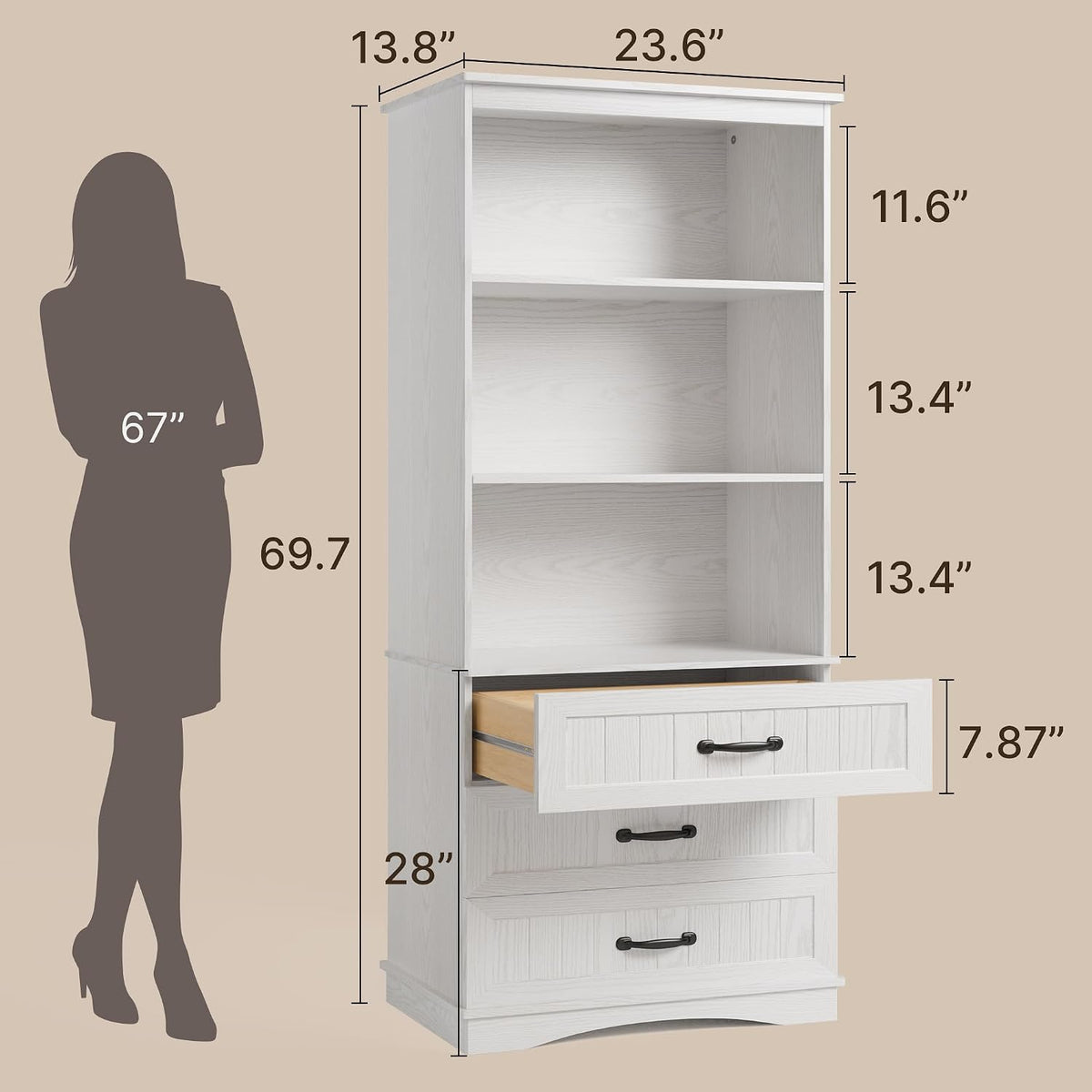 Gizoon 70'' Tall Bookcase Set of 2 with 3 Drawersï¼White