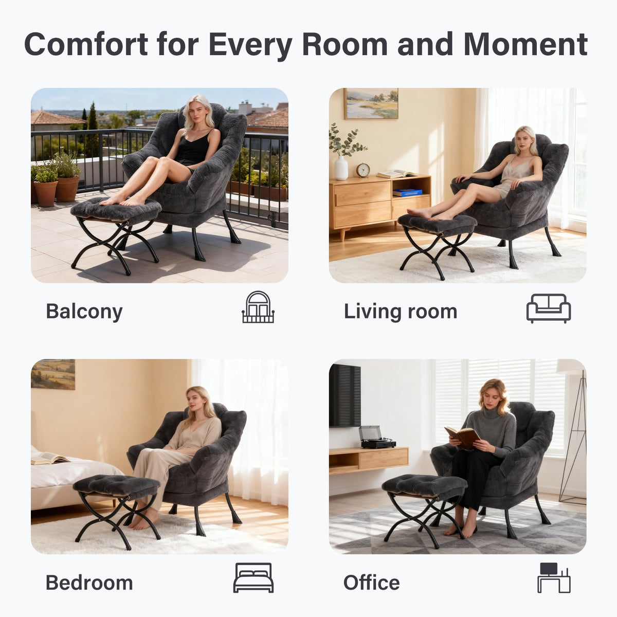 Modern Lazy Chair with Ottoman Lounge Accent Reading Chair for Living Room