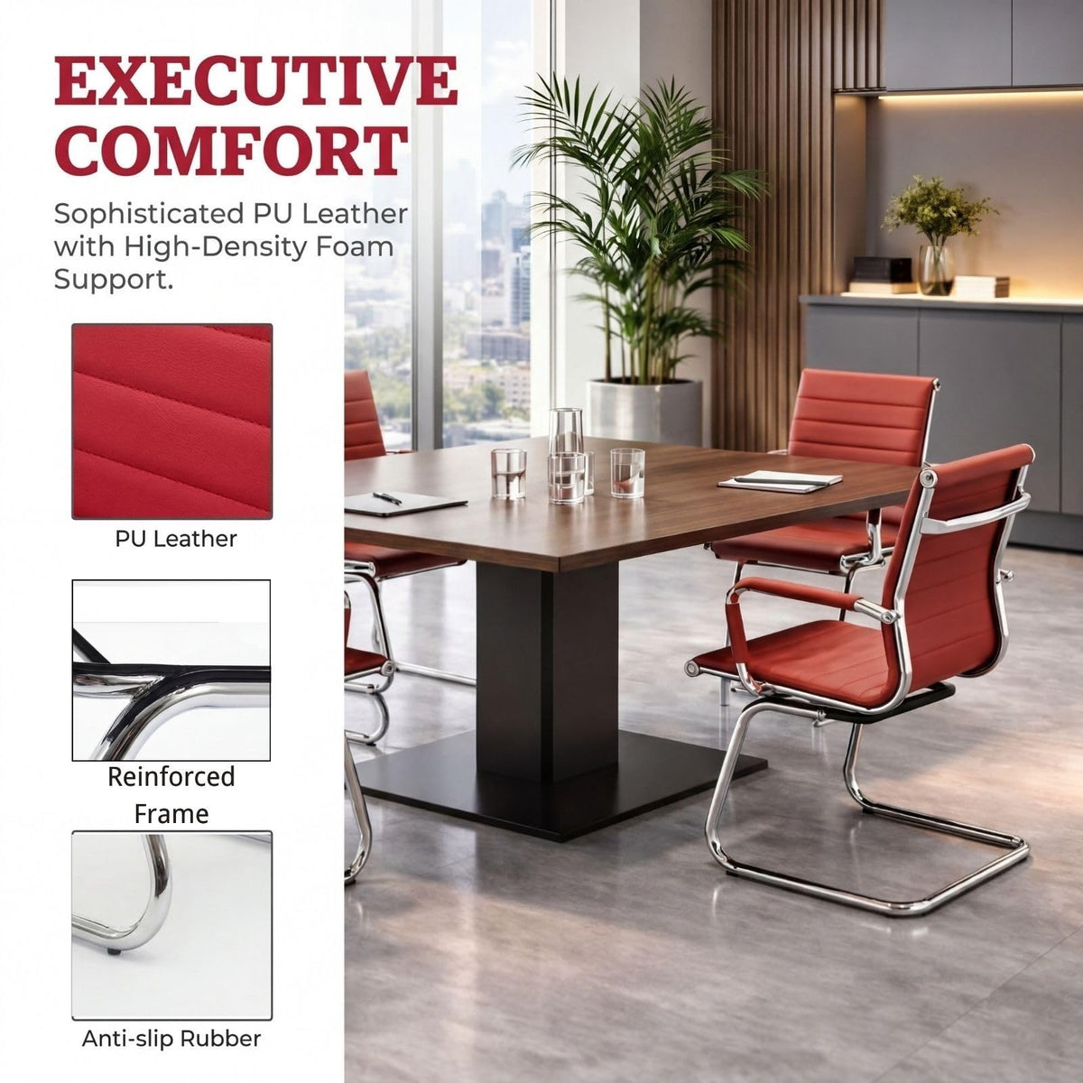 Reception Chairs Leather Conference Guest Chair Heavy Duty Back Support Office Chair, Set of 2 (Navy)