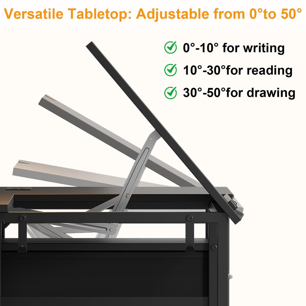 Drafting Table with Storage Drawers & Shelf Adjustable Tilting Art Craft Desk Drawing Painting Sketching Multifunctional Workstation for Home Office