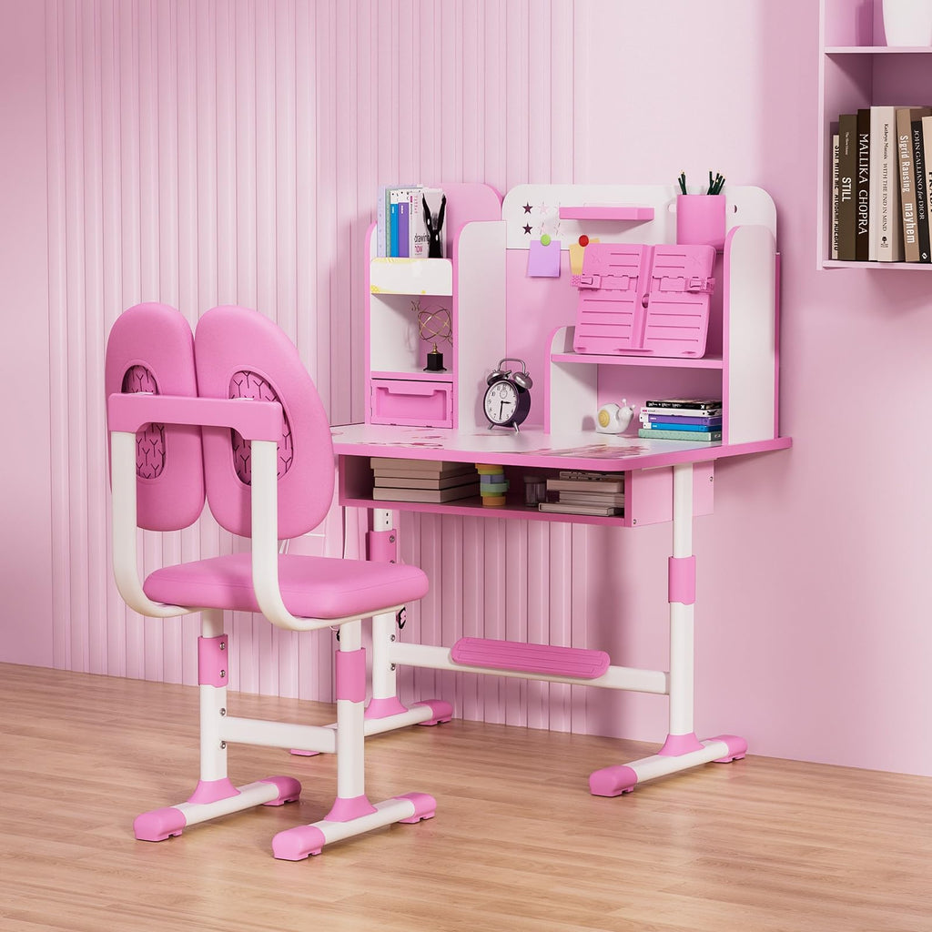 Kids Study Desk and Chair Set for 3-18 Years, Adjustable Height