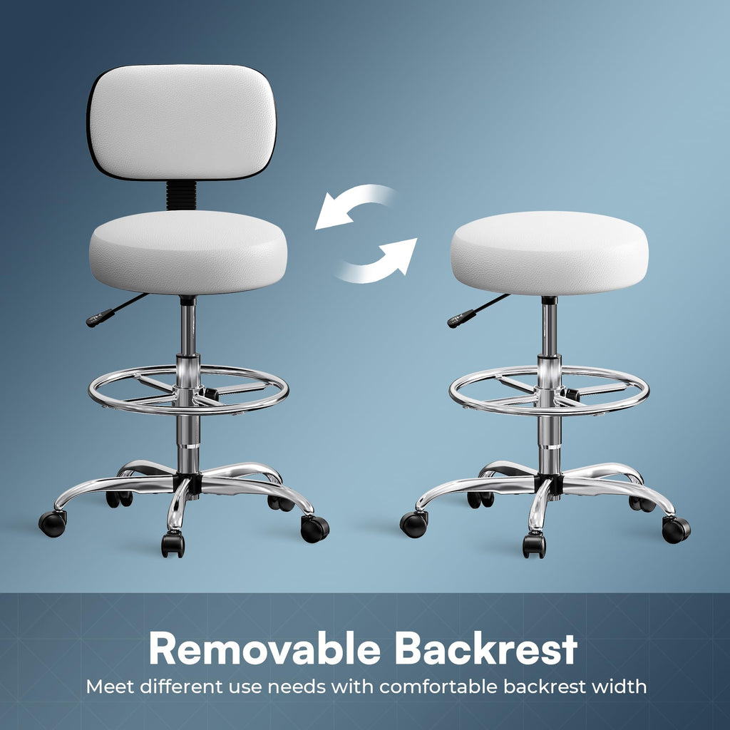 SUPERJARE Drafting Chair with Backrest, Adjustable Foot Rest Rolling Stool