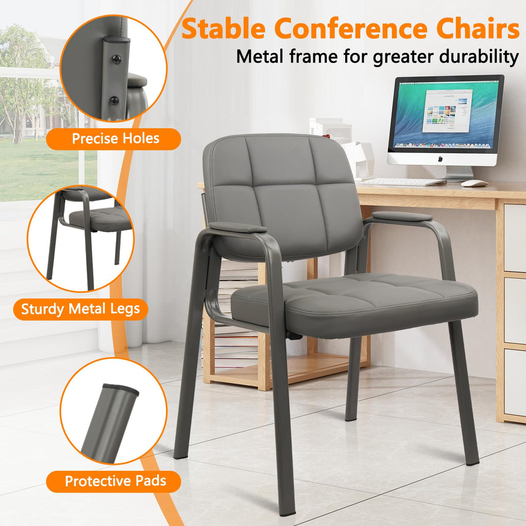 CLATINA Waiting Room Guest Chair with Bonded Leather Padded Arm Rest for Office Reception and Conference Desk Black with Sled Base Brown 1 Pack