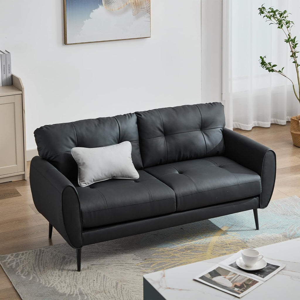 TYBOATLE 2 Piece Furniture Sets, Small Loveseat for Living Room, White Faux Leather Couch Mid Century Modern Tufted Mini Sofa Comfy Office 2 Seat Love Seat for Small Spaces Bedroom