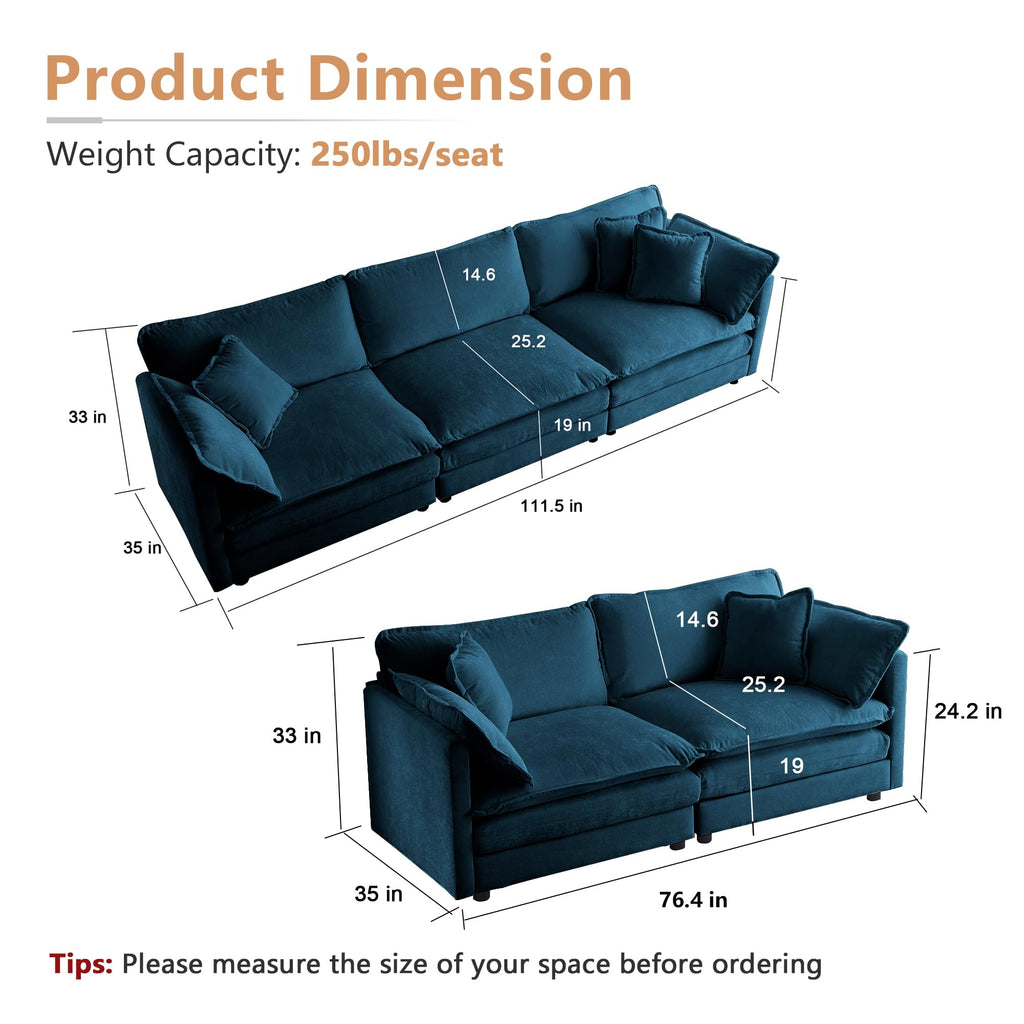 mikibama Luxury 2 Piece Loveseat Couch & Sofa Armchair Set, Modern Upholstered Chenille Cloud Couches Set Furniture with 5 Pillow for Living Room Bedroom Office Apartment, Evergreen