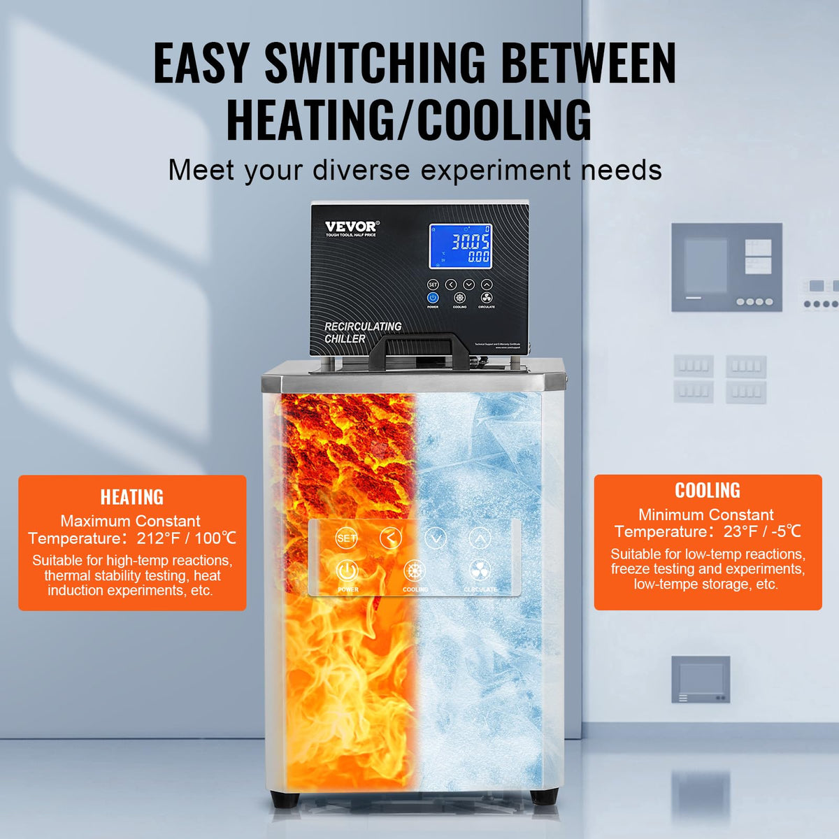 VEVOR Laboratory Chiller Circulator, -20â ~100â Circulator Pump Chiller, 6L Chiller Lab Low Temperature Cooling Liquid, LCD Display, 304 Stainless Steel Water Bath Recirculating Water Cooling
