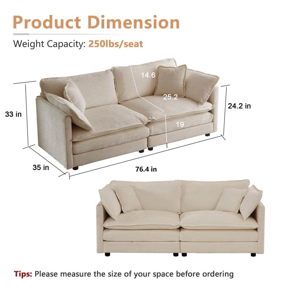 mikibama Luxury 2 Piece Loveseat Couch & Sofa Armchair Set, Modern Upholstered Chenille Cloud Couches Set Furniture with 5 Pillow for Living Room Bedroom Office Apartment, Evergreen