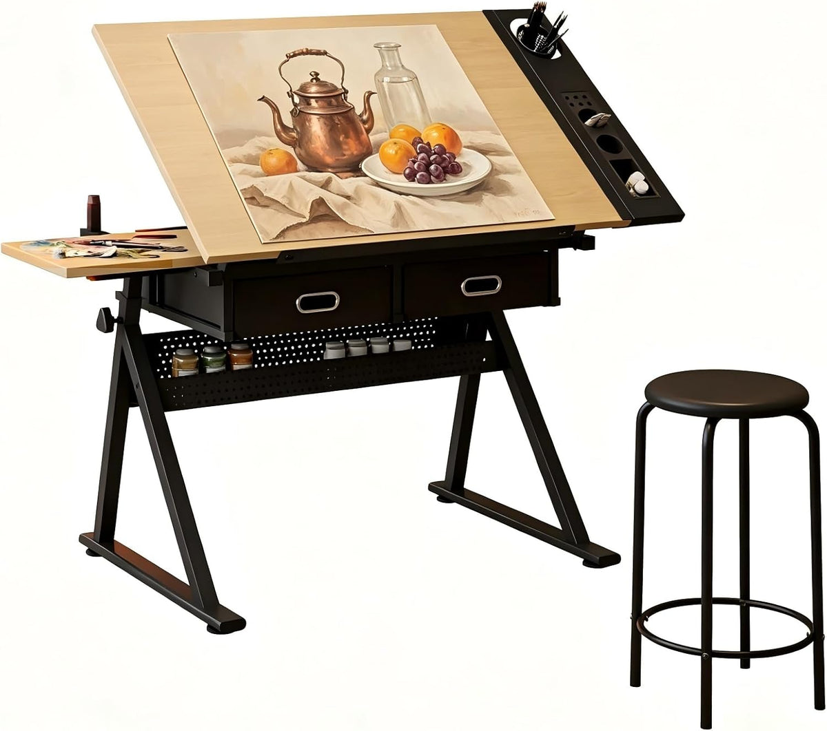 Height Adjustable Drafting Table, 0-75Â° Tilting Drawing Table Art Desk