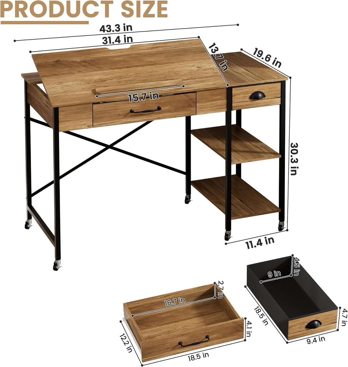 Rolling Drafting Table, Crafting Table with Storage, Computer Desk ï»¿