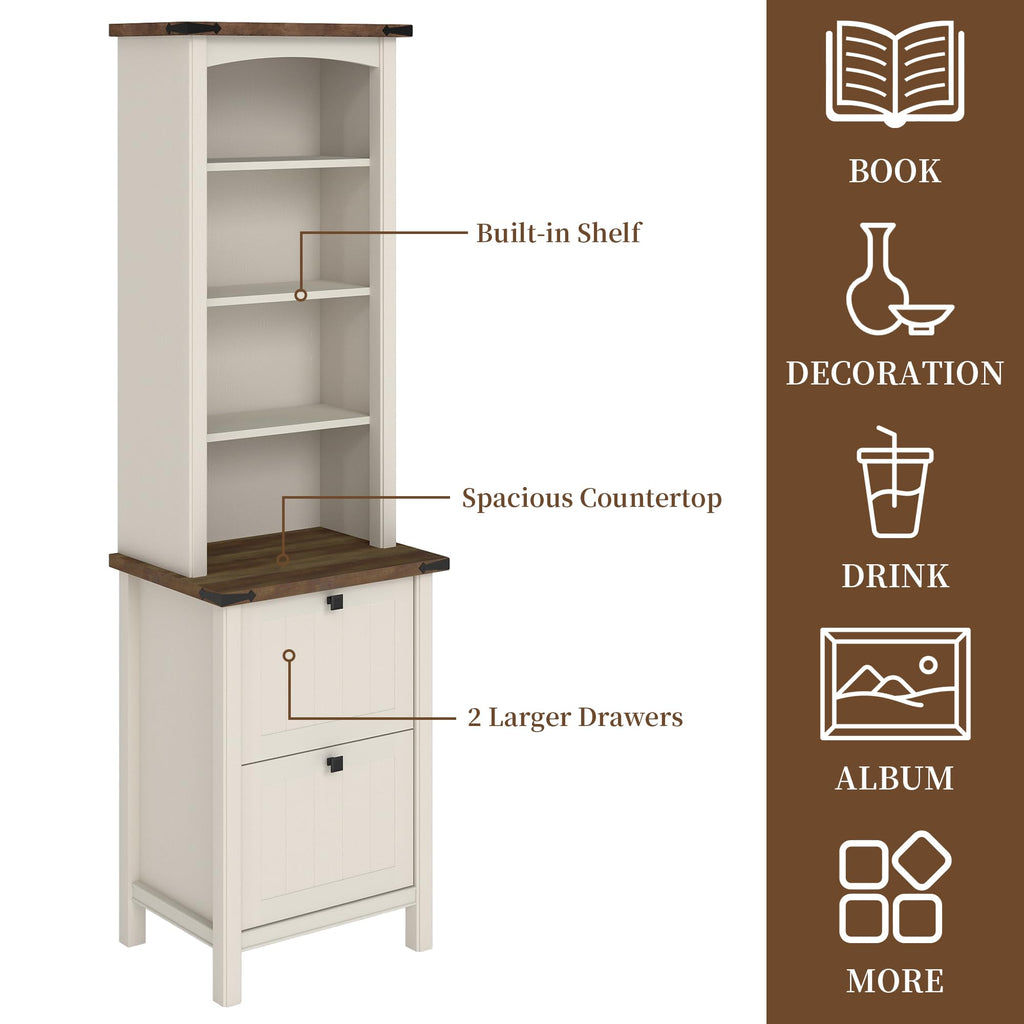 Farmhouse 3-Piece Home Office Set â 46" Wide 2-Drawer Lateral File Cabinet with Power Outlets & USB, Two 71" Tall 5-Tier Bookcases with Adjustable Shelves & Anti-Tip Kit, Black