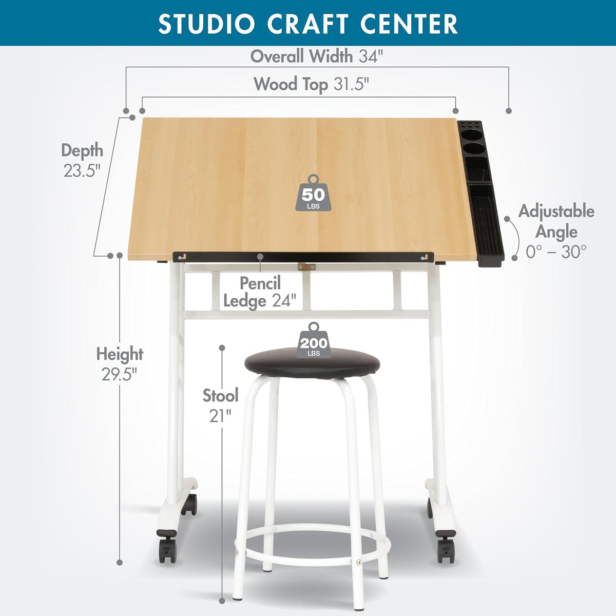 Studio Designs 13240 Craft Center, White/Maple,34" W x 23.5" D x 37.5" H