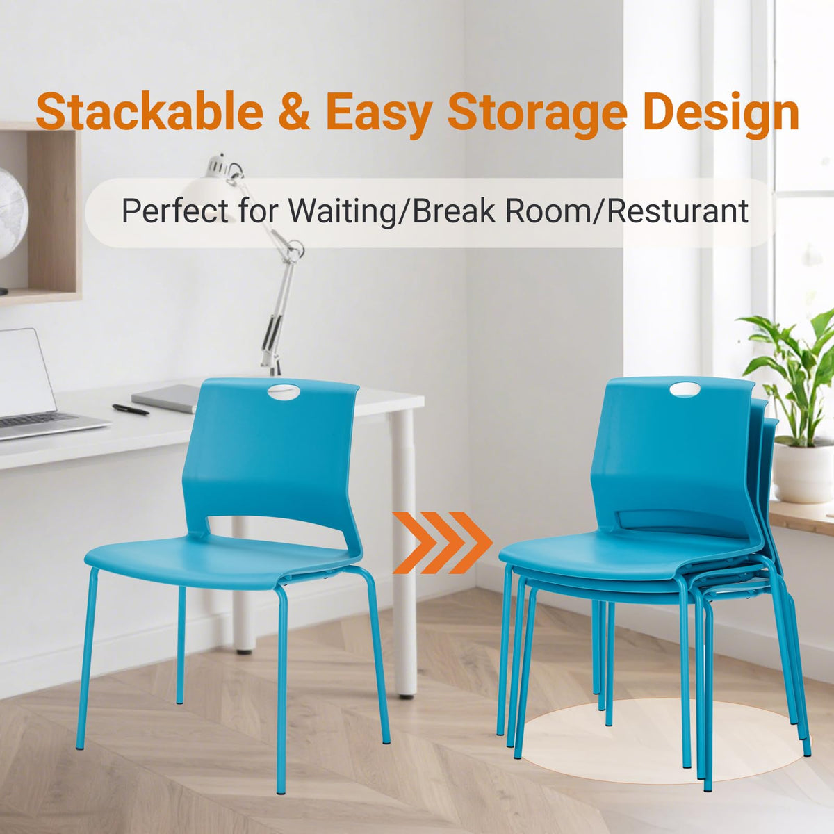 Sidanli Stackable Office Chairs, Red Guest Chairs with Comfortable Streamline Seat, Stacking Chairs No Wheels for Conference Room, Set of 4