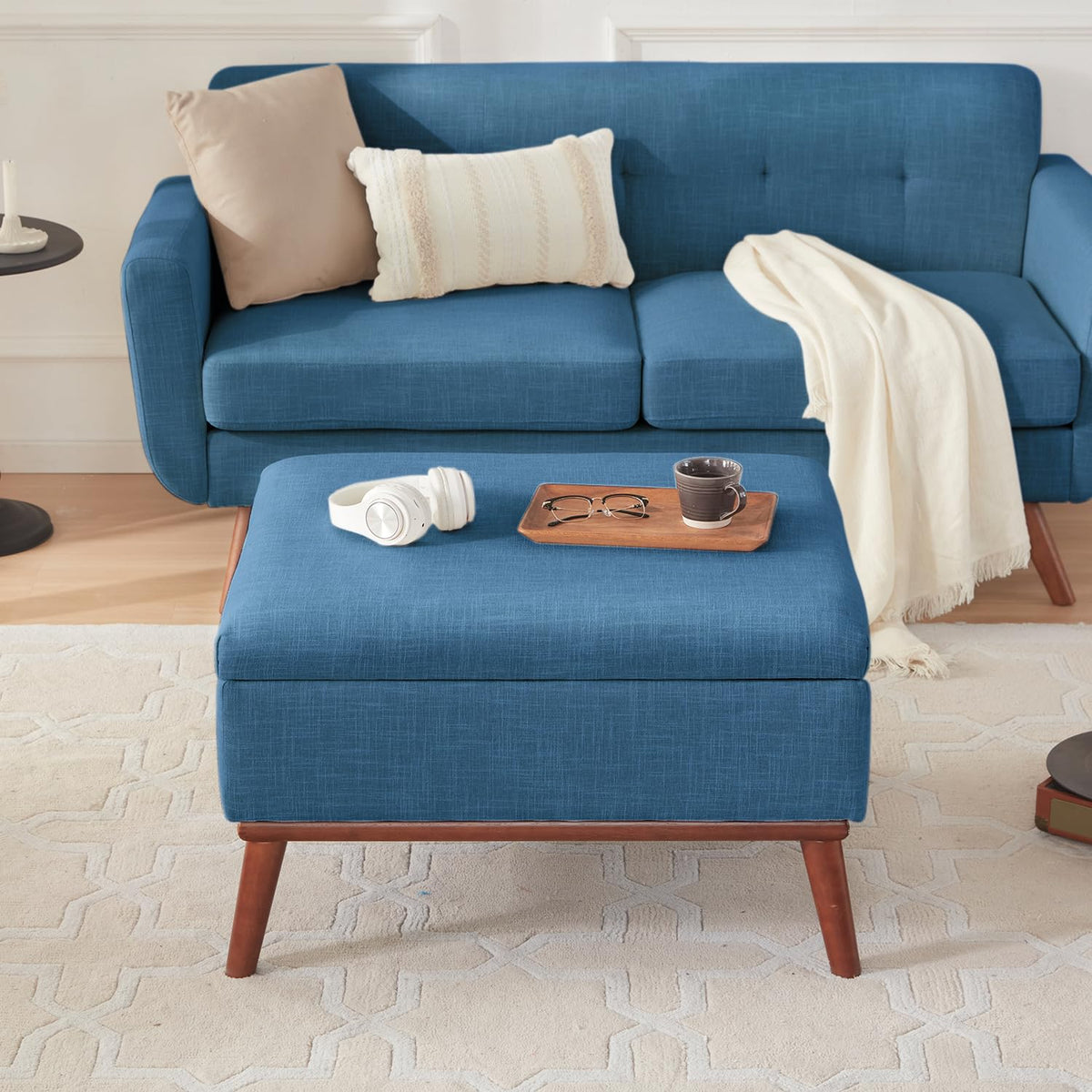 Kingfun 2 Piece Loveseat and Sofa Sets, Mid Century Modern Love Seat Couches for Living Room, Button Tufted Upholstered Furniture, Small Couch for Bedroom, Office, Beige