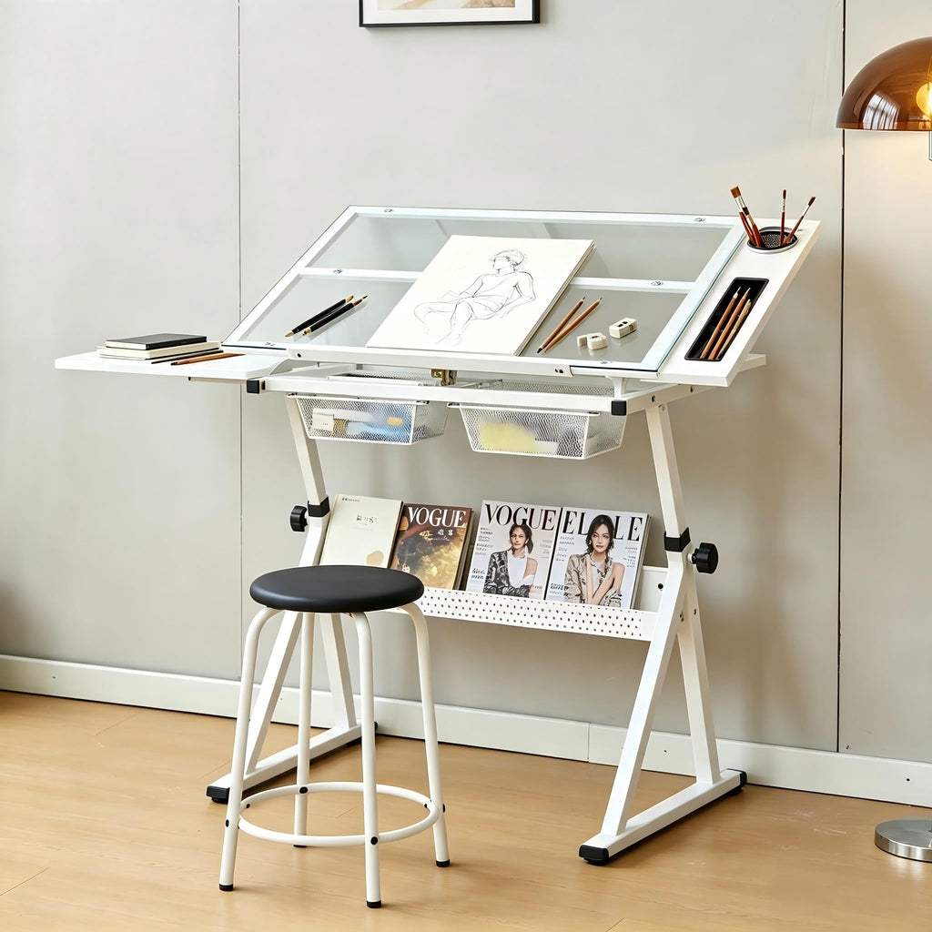 Garvee Drafting Table w/Stool, Height Adjustable Drawing Table