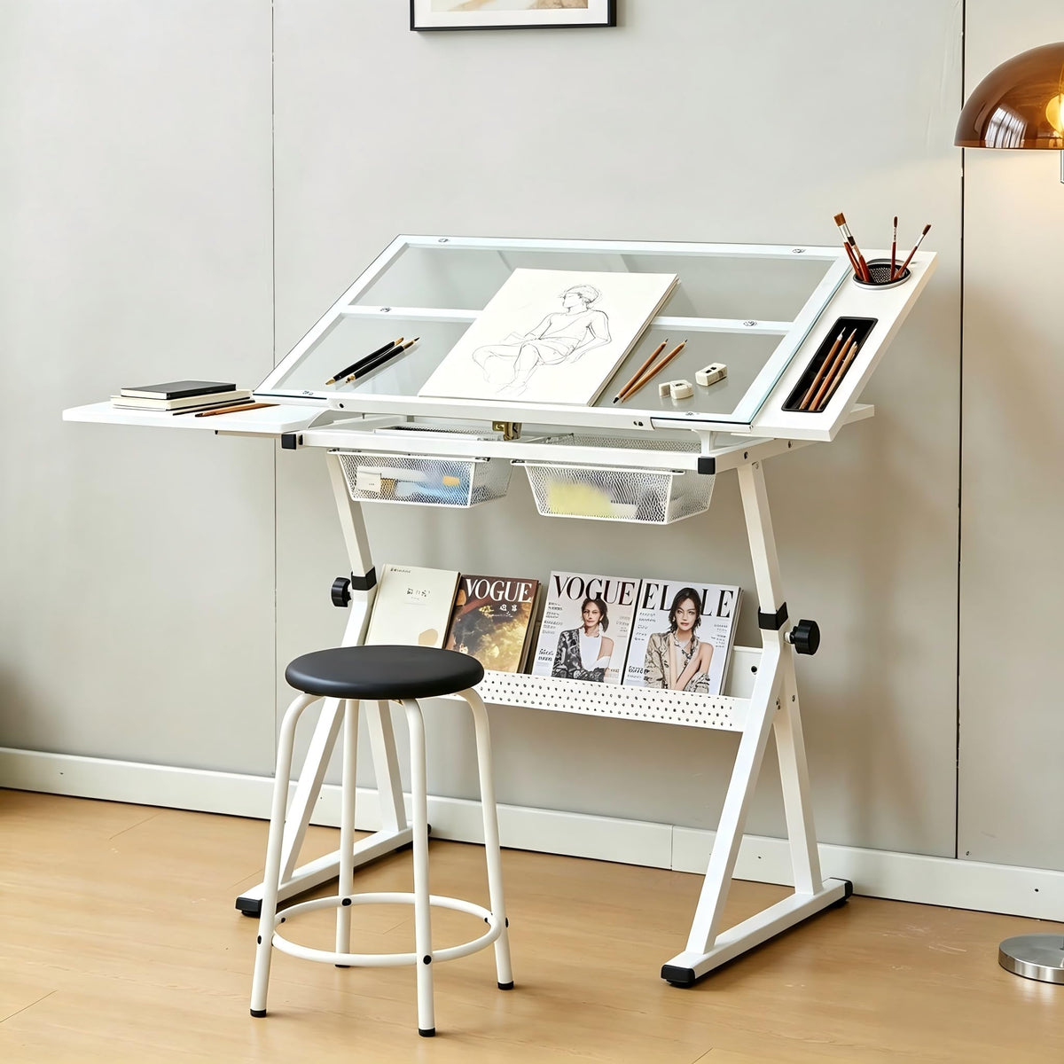 Garvee Drafting Table w/Stool, Height Adjustable Drawing Table
