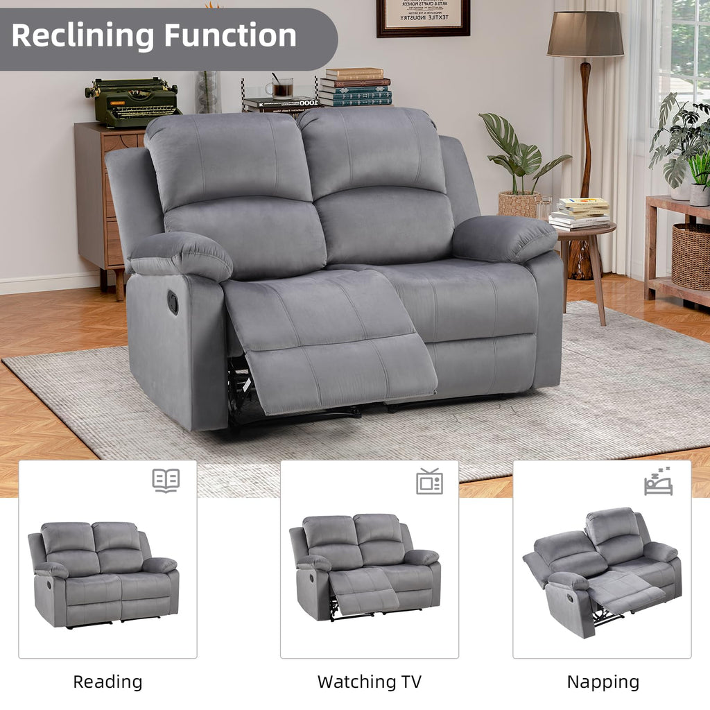 EBELLO Manual Faux Leather Reclining Couch Set for Living Room, Include 1 Recliner Chair, 1 Loveseat Sofa, Recliner Sofa Furniture Set for Home and Office, Black