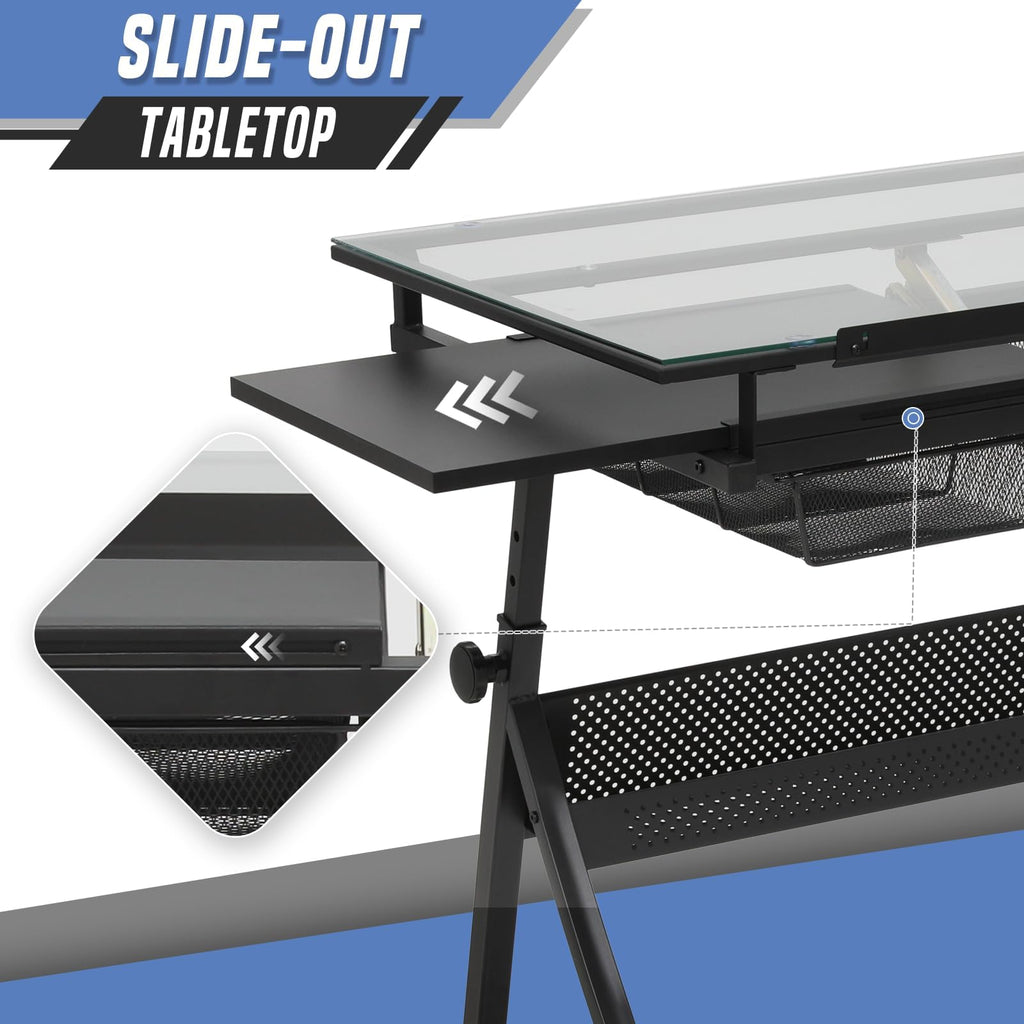 Drafting Table, Clear Glass, Angle Adjustable Top