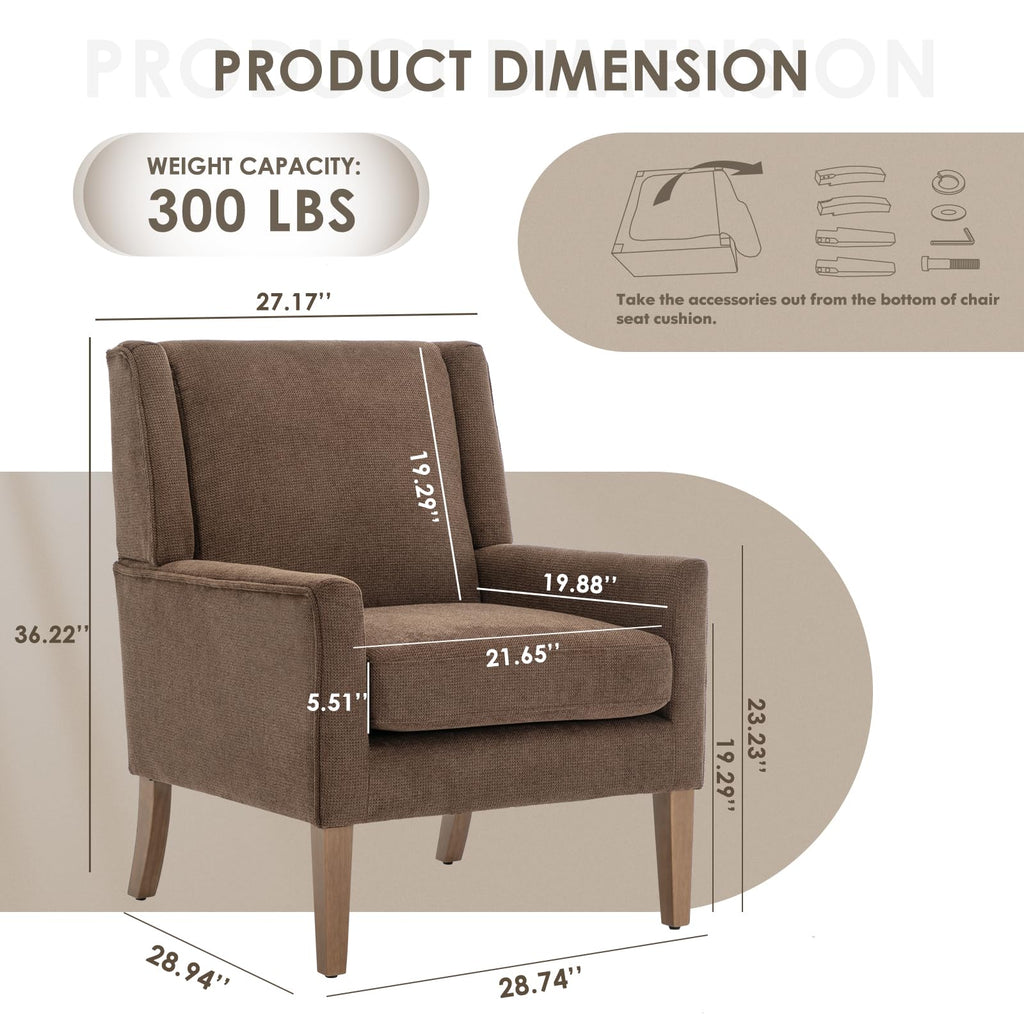 COLAMY Modern Wingback Living Room Chair, Upholstered Fabric Accent Armchair, Single Sofa Chair with Lounge Seat and Wood Legs for Office/Bedroom/Reading Spaces, Beige