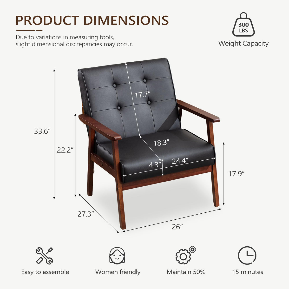 JIASTING Mid-Century Modern Leather Accent Chair Set of 2