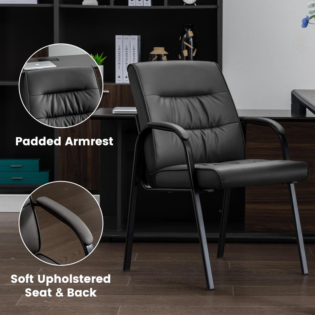 Office Guest Reception Chair Set of 2, Conference Room Chairs Waiting Room Chairs 2 Pack, Modern Leather Office Desk Chair No Wheels.