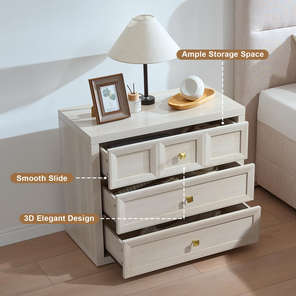 3 Drawers Nightstand Set of 2 W/Charging Station, 30.7" W King Size Bedside Table with 3 Drawers, Accent End Table W/Large Storage, Modern Wood Side Table for Bedroom,Office (2 Pieces, Gray Black)