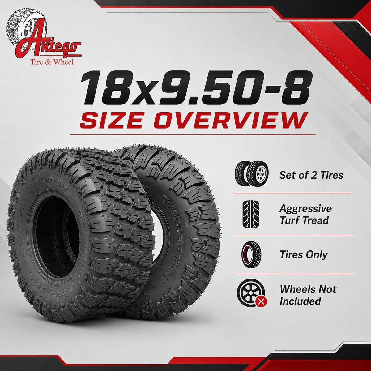 Antego 24x12.00-12 NHS ATW-071 Lawn Mower Turf Tire Only 4 Ply, Set of 2