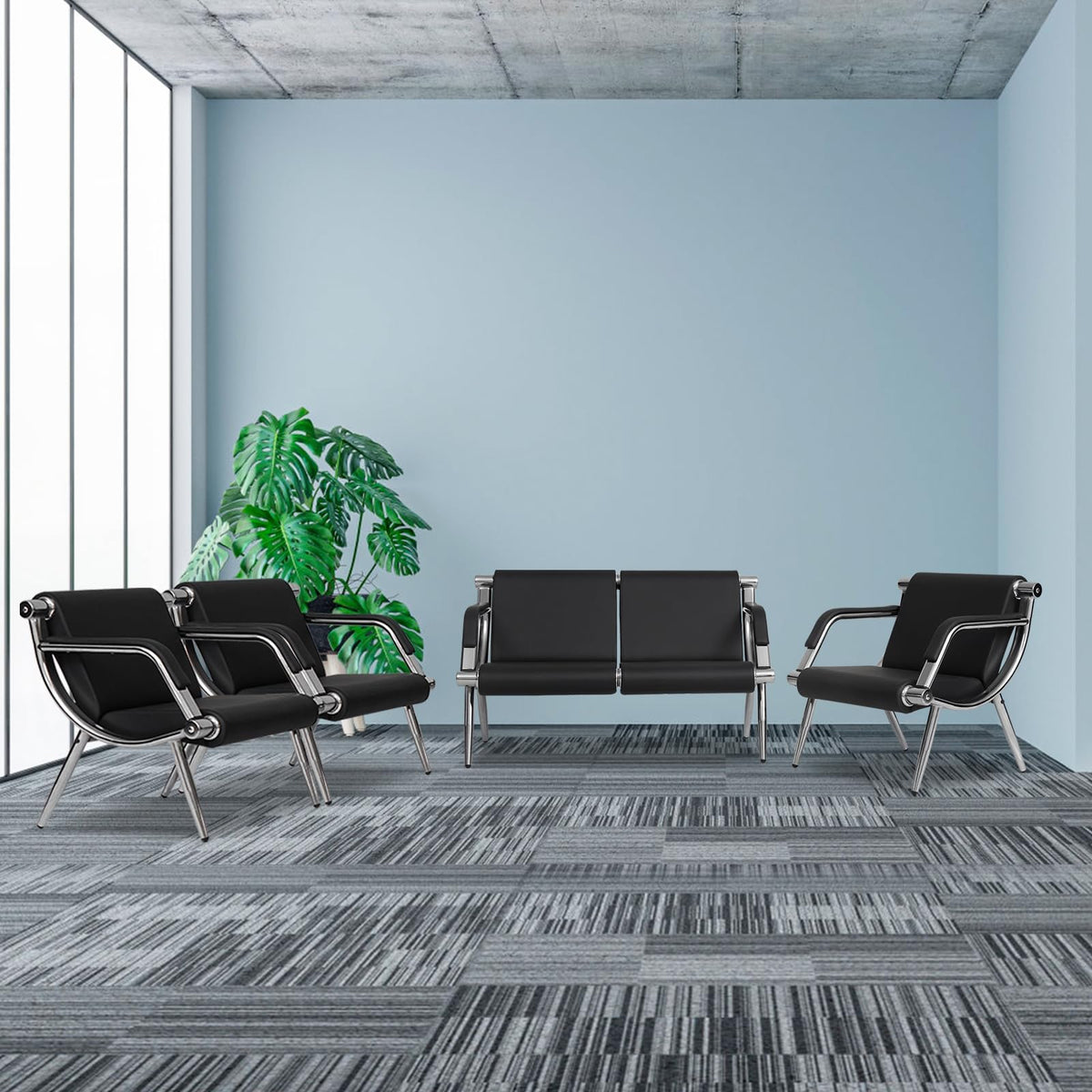 Kinfant Waiting Room Chair- Office Reception Furniture with Armrest and PU Leather Cushion, Office Guest Chair for Waiting Room Airport Hospital Bank Lobby, Black (1 Seat*2+2 Seat)