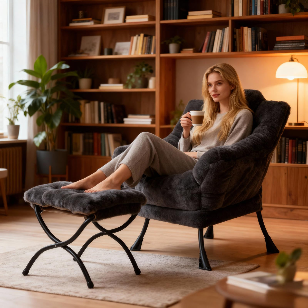 Modern Lazy Chair with Ottoman Lounge Accent Reading Chair for Living Room