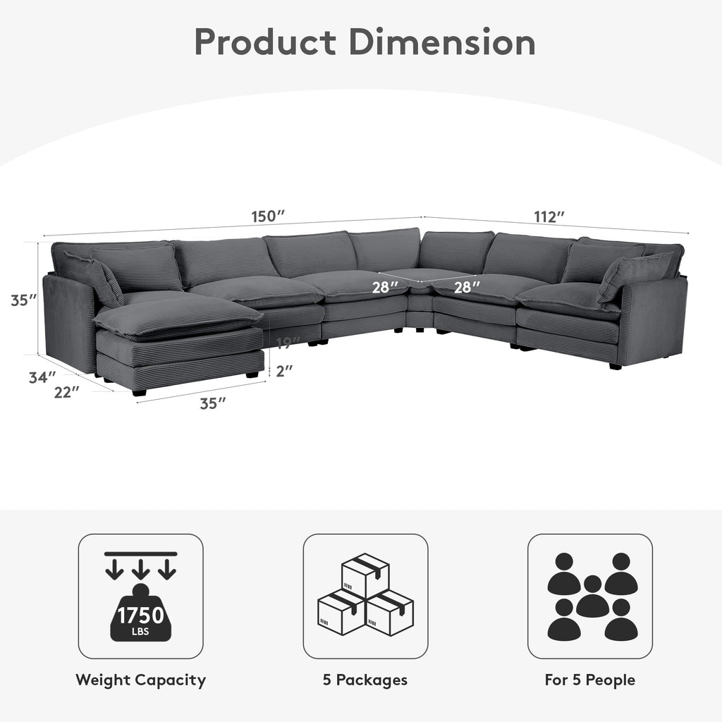 ROWHY 41'' Single Armchair with Ottoman, Modern Corduroy Cloud Couch with Convertible Chaise, Upholstered Sofa Set for Living Room, Green