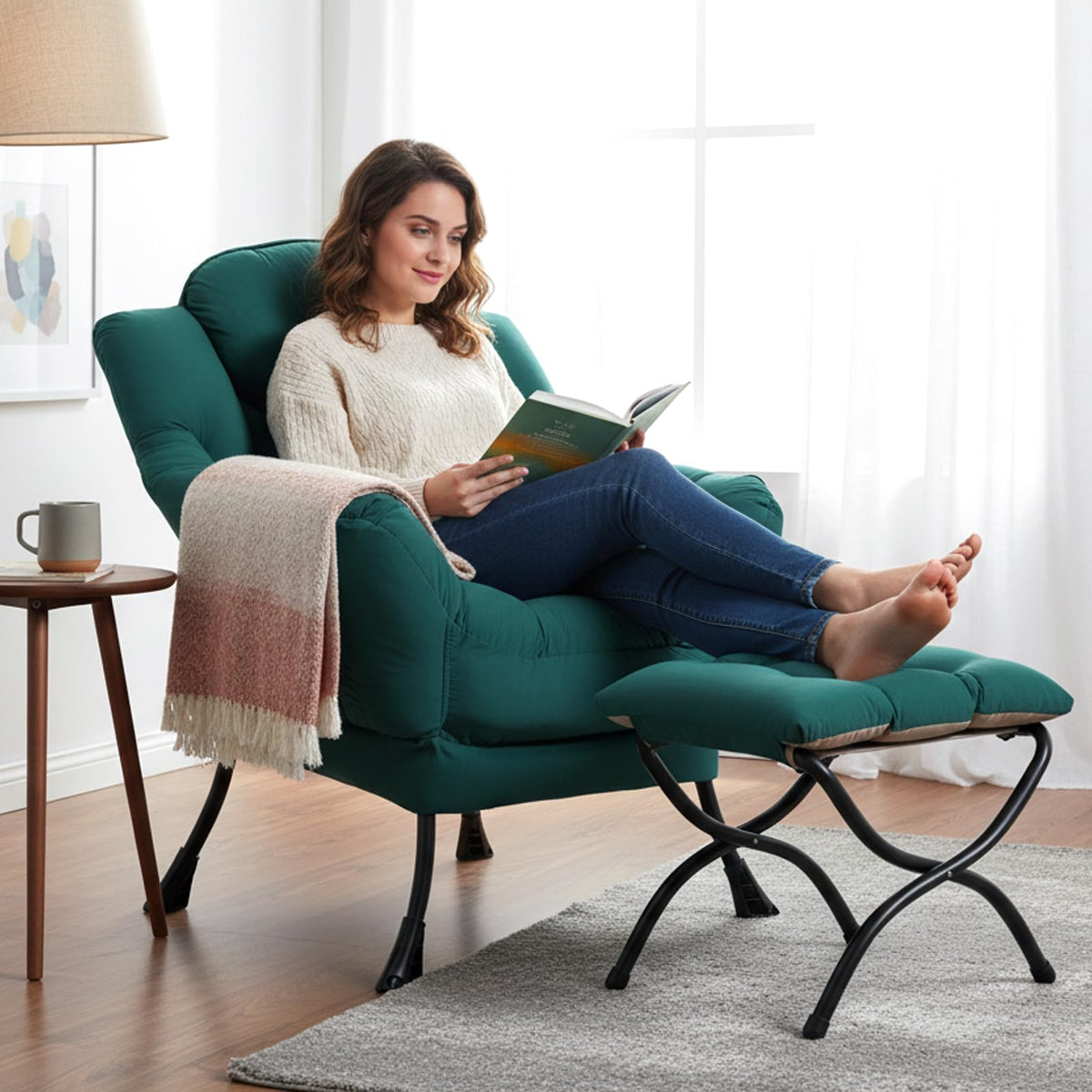 Modern Lazy Chair with Ottoman Lounge Accent Reading Chair for Living Room