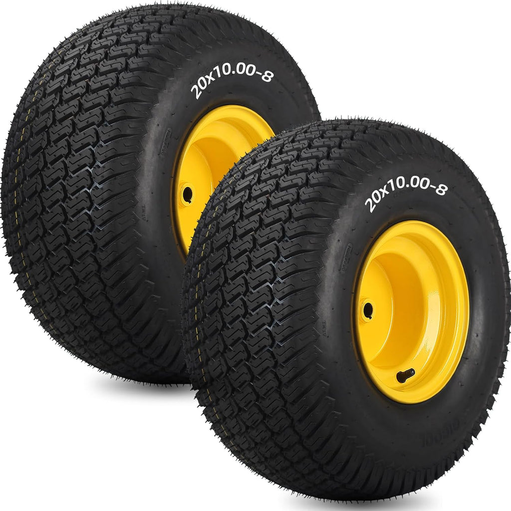GICOOL 20x10.00-8 Lawn Mower Tire and Wheel, 3/4" Borehole, and 3/16" Keyway, 3.5" Offset Hub, 4 Ply Tubeless Tire, Replacement 20x10-8nhs Riding Lawn Mower and Tractor Rear Tire and Wheel Assemblies