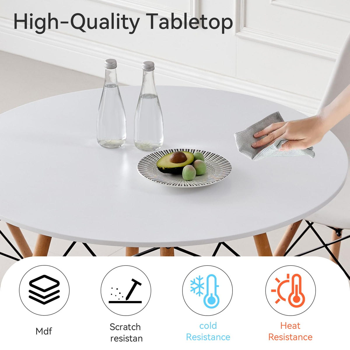 5-Piece Round Dining Set, 35.5" Black Table & Light Gray Chair