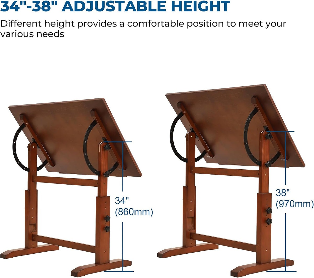 VISWIN Wood Drafting Table for Adults, 24'' x 35" Drawing Table with Adjustable Height & Angle for Art Studio, Solid Pine Wood Artist Desk for Drawing, Drafting, Writing, Reading, Sketching
