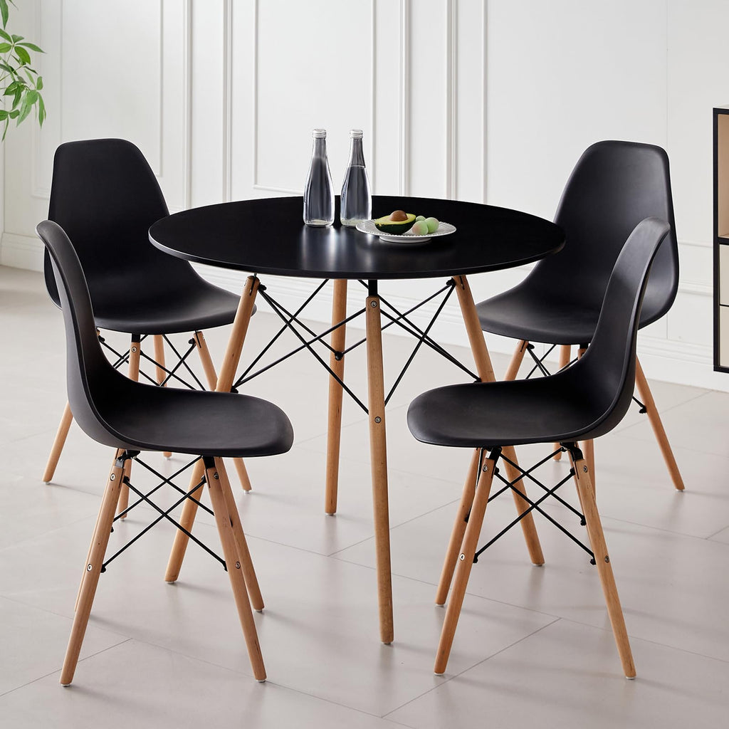 5-Piece Round Dining Set, 35.5" Black Table & Light Gray Chair