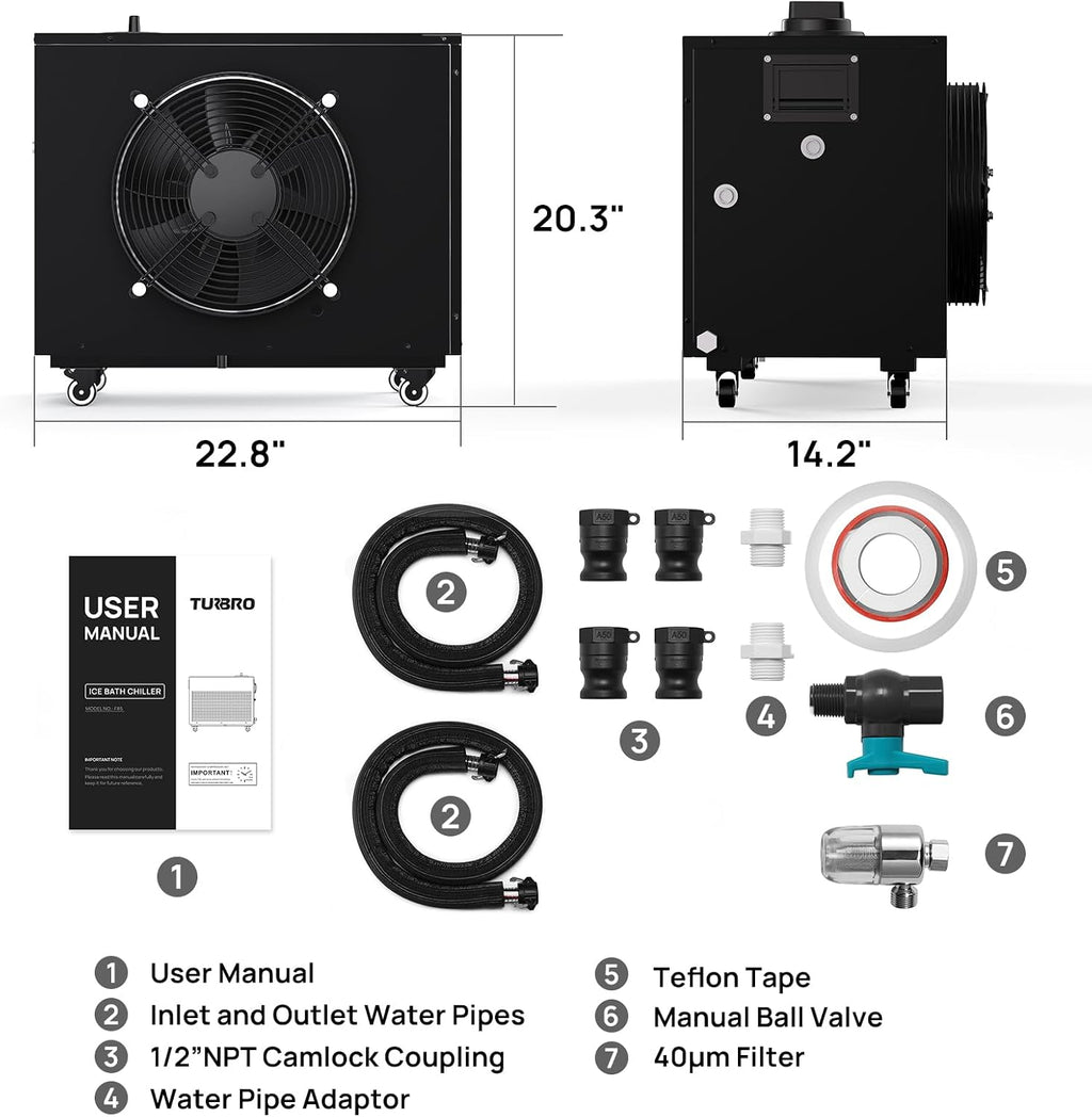 TURBRO 1 HP 9,300BTU, Cold Plunge Chiller, Smart Schedule Timer