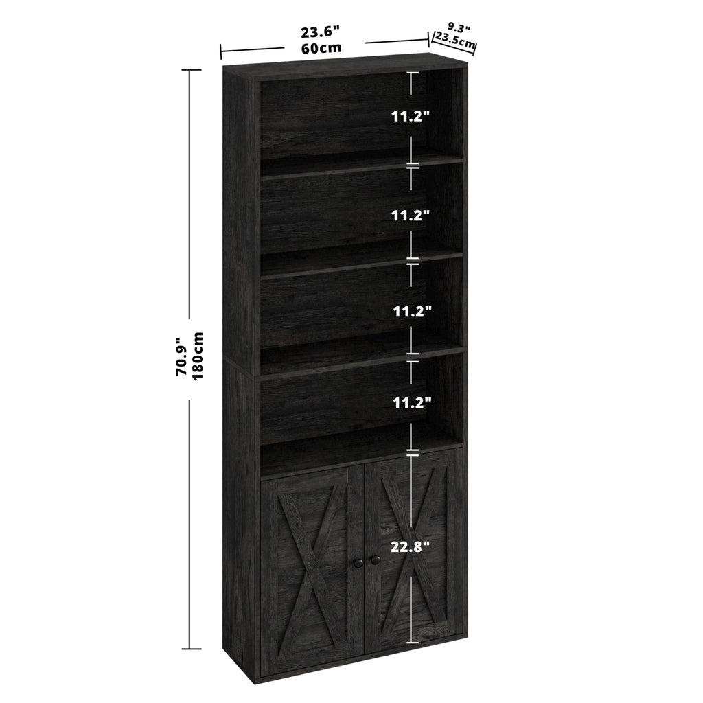 IRONCK Industrial Bookshelves and Bookcases with Doors Floor Standing 6 Shelf Display Storage Shelves 70 in Tall Bookcase for Home Office, Living Room