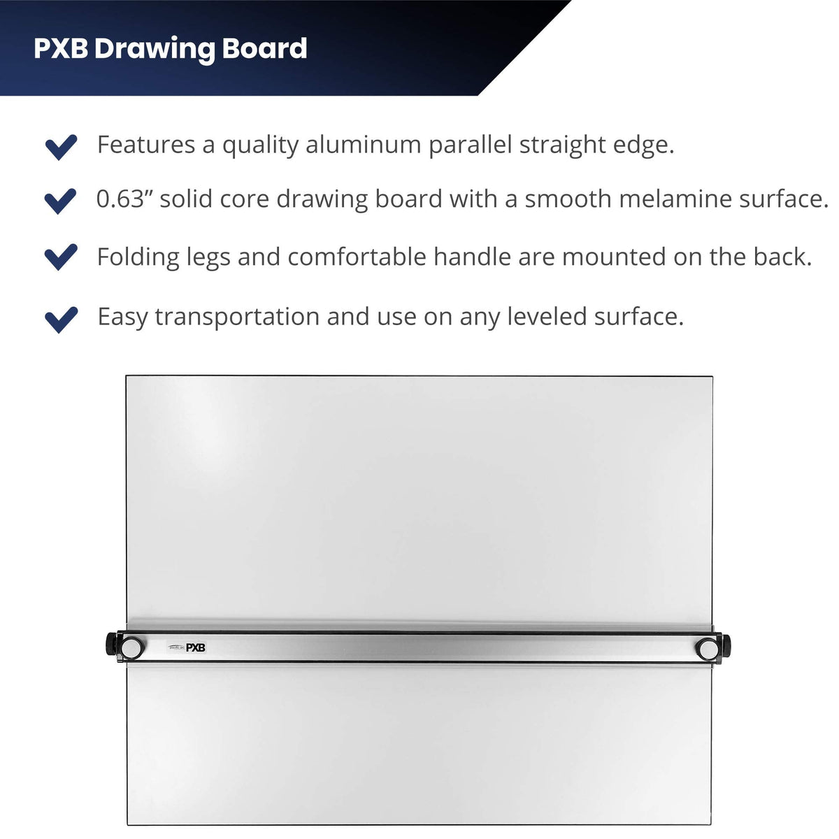 Pacific Arc Table Top Drawing Board with Parallel Bar, White, 24 inches by 36 inches