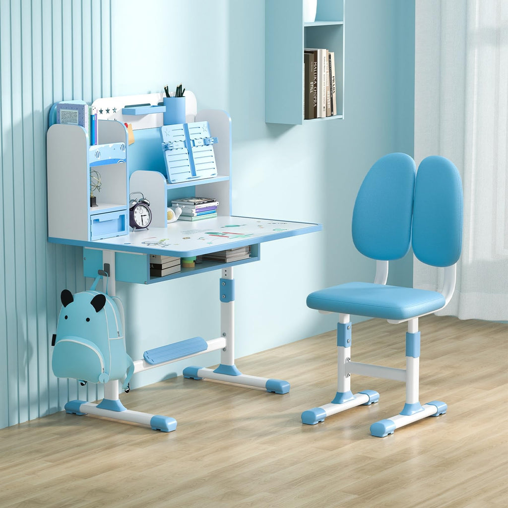 Kids Study Desk and Chair Set for 3-18 Years, Adjustable Height
