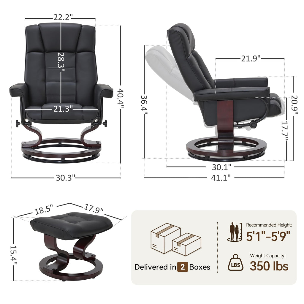 MCombo Manual Swivel Recliner with Ottoman, Faux Leather 9019