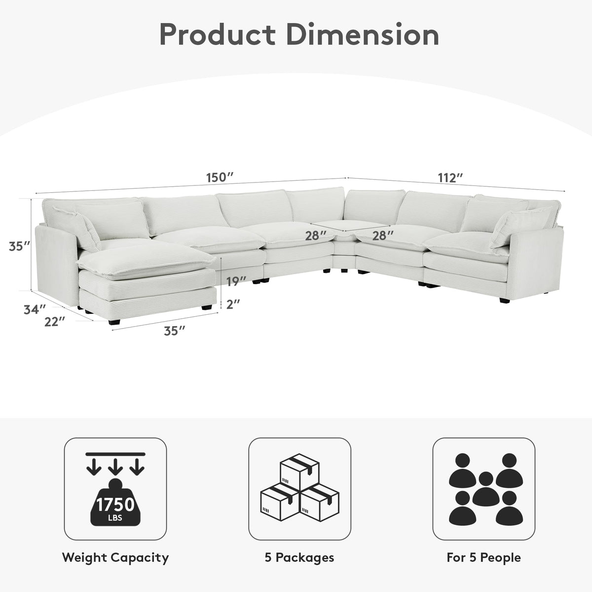 ROWHY 41'' Single Armchair with Ottoman, Modern Corduroy Cloud Couch with Convertible Chaise, Upholstered Sofa Set for Living Room, Green
