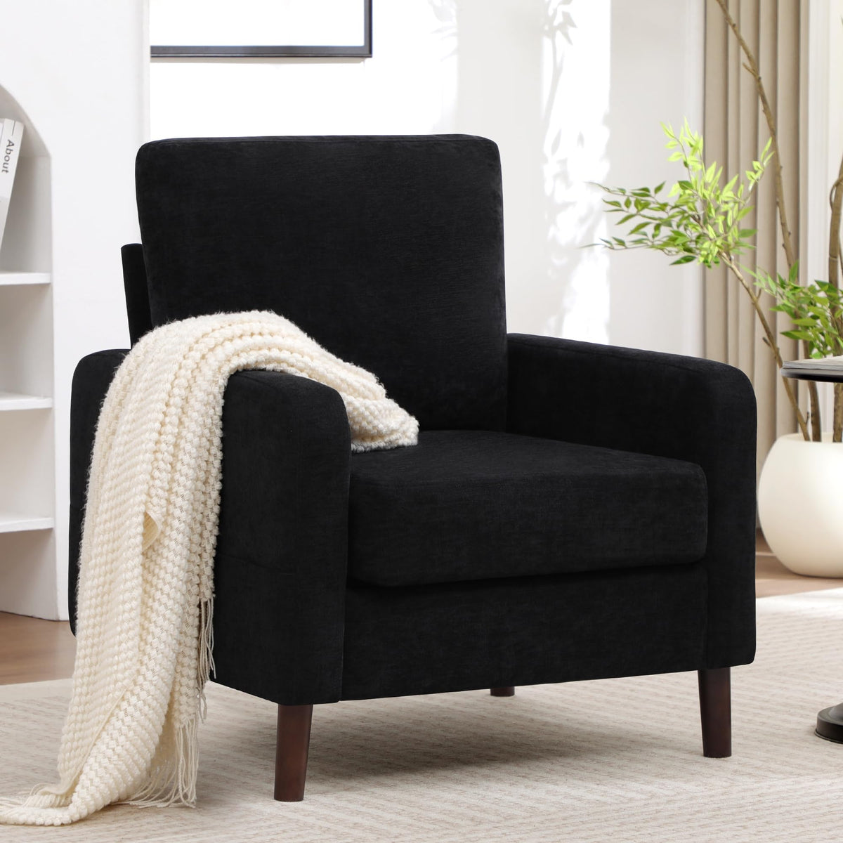 Accent Chair Set of 2, Upholstered Living Room Chairs with Wood Legs and Side Pockets, Modern Reading Chair for Bedroom, Armchair Single Sofa Side Chair for Office, Small Room, Dark Grey