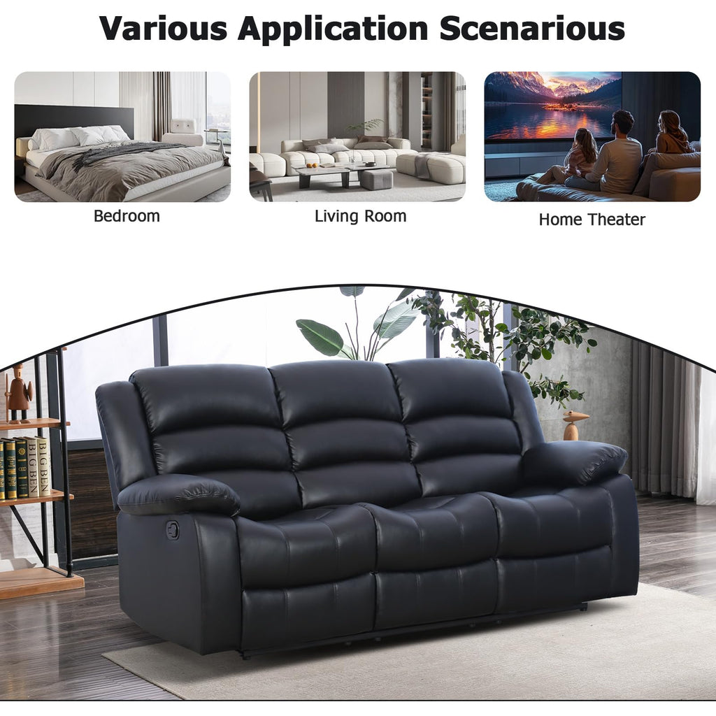 EBELLO Manual Faux Leather Reclining Couch Set for Living Room, Include 1 Recliner Chair, 1 Loveseat Sofa, Recliner Sofa Furniture Set for Home and Office, Black