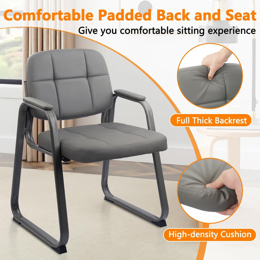 CLATINA Waiting Room Guest Chair with Bonded Leather Padded Arm Rest for Office Reception and Conference Desk Black with Sled Base Brown 1 Pack