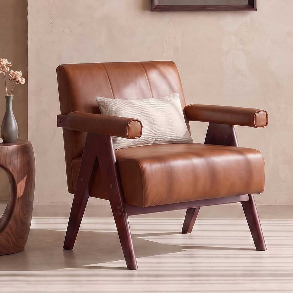 JIASTING Mid Century Modern Accent Chair Set of 2, Black Leather Armchair