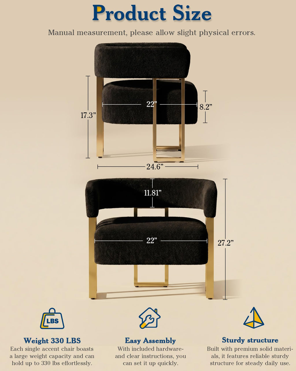 Mid Century Modern Accent Chair Set of 2, Barrel, White Boucle, Gold Leg