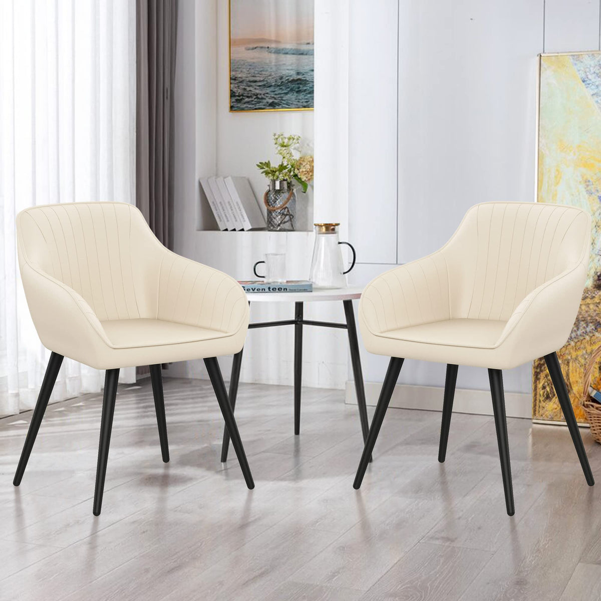 annjoe Faux Leather Accent Arm Chairs for Living Room Leisures/ Upholstered Chair with Metal Legs Set of 2 for Home Kitchen Office Bistro Cafe, Brown