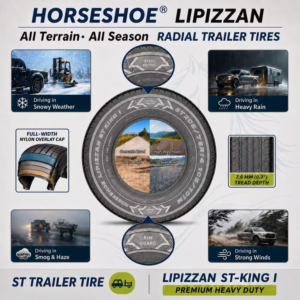 HORSESHOE LIPIZZAN 4 New ST225/75R15 12PR ST-KING II Steel Belted Radial LRF Super Heavy Duty Premium Trailer Tires w/Featured Rim-Guard-Wall 120/115M 81mph BSW 225 7515 A/T A/S (4, ST 225/75R15 12PR)