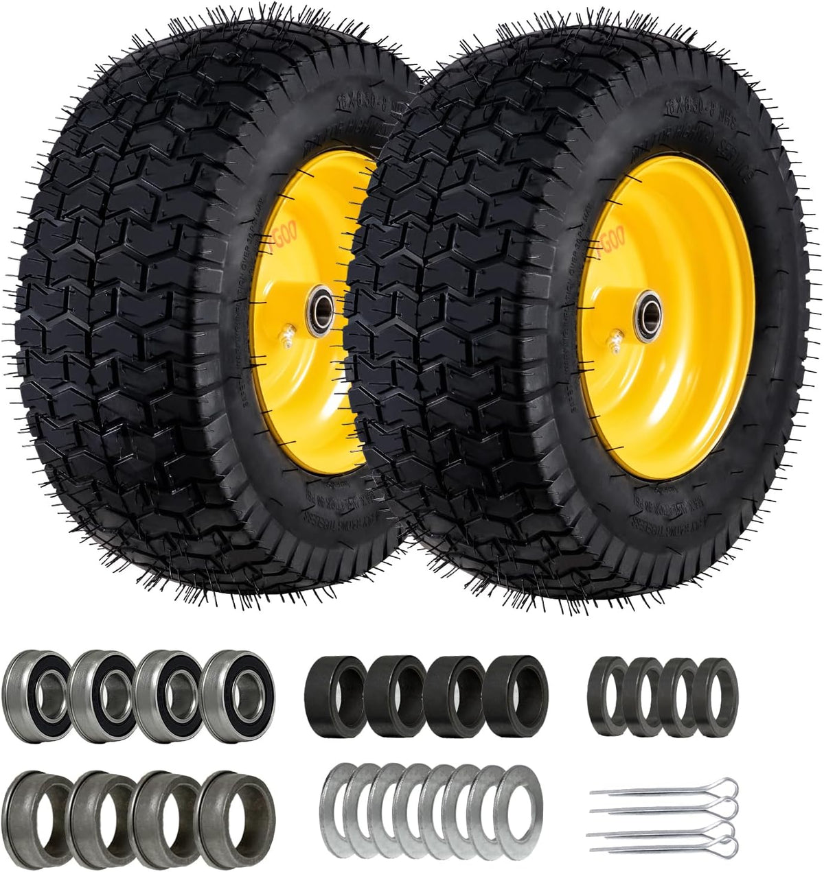 16x6.5-8 Tubeless Tire and Wheel, 2 Pcs Replacement Riding Lawn Mower Garden Tractor Front Wheel Tire with 3" Offset Hub, 3/4" Bearing & 5/8âBearing